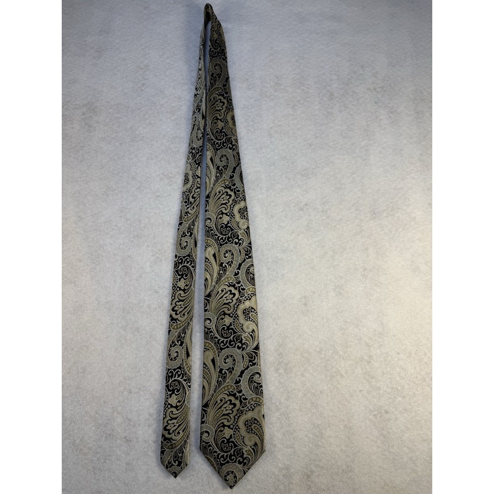 SEAN JOHN Silk Tie Black Gold Jacquard Paisley Designer Mens Necktie - Picture 2 of 6